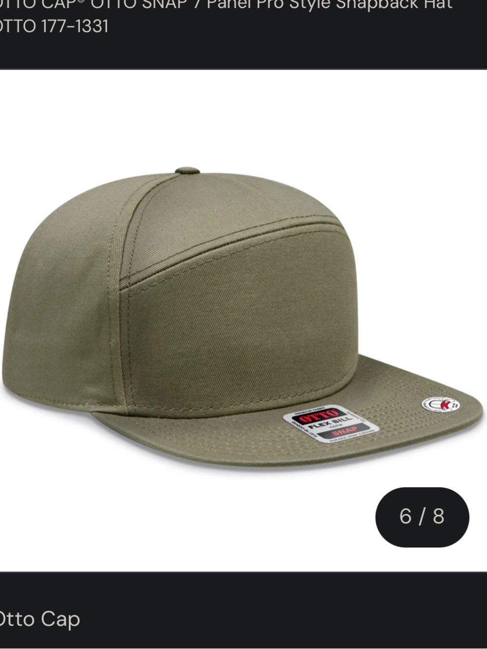 OTTO CAP® OTTO SNAP 7 Panel Pro Style Snapback Hat Olive Green